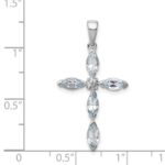 Sterling Silver Rhodium Aqua & Diamond Cross Pendant - Image 3