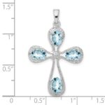 Sterling Silver Rhodium-plated Aquamarine & Diamond Cross Pendant - Image 3