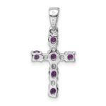Sterling Silver RH Plated Amethyst and Diamond Accent Cross Pendant - Image 4