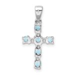 Sterling Silver Rhodium Lt Sw Blue Topaz Cross & Diamond Accent Pendant - Image 4