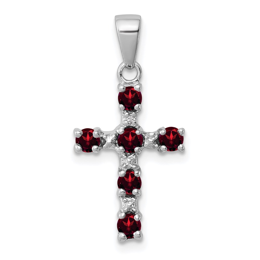 QDX900.jpg Sterling Silver Rhodium-plated Garnet & Diamond Accent Cross Pendant - Image 1