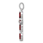 Sterling Silver Rhodium Garnet & Diamond Cross Pendant - Image 2
