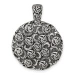 Sterling Silver Antiqued Floral 24mm Round Disc Pendant