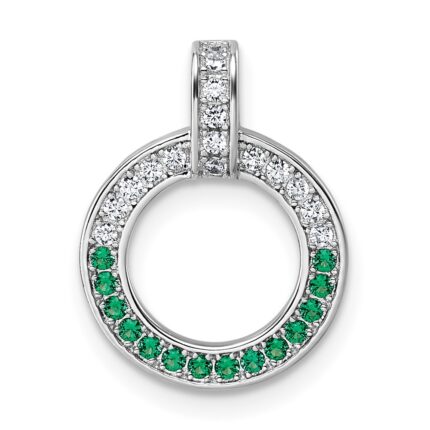 Sterling Silver Rhodium-plated White and Green CZ Open Circle Pendant