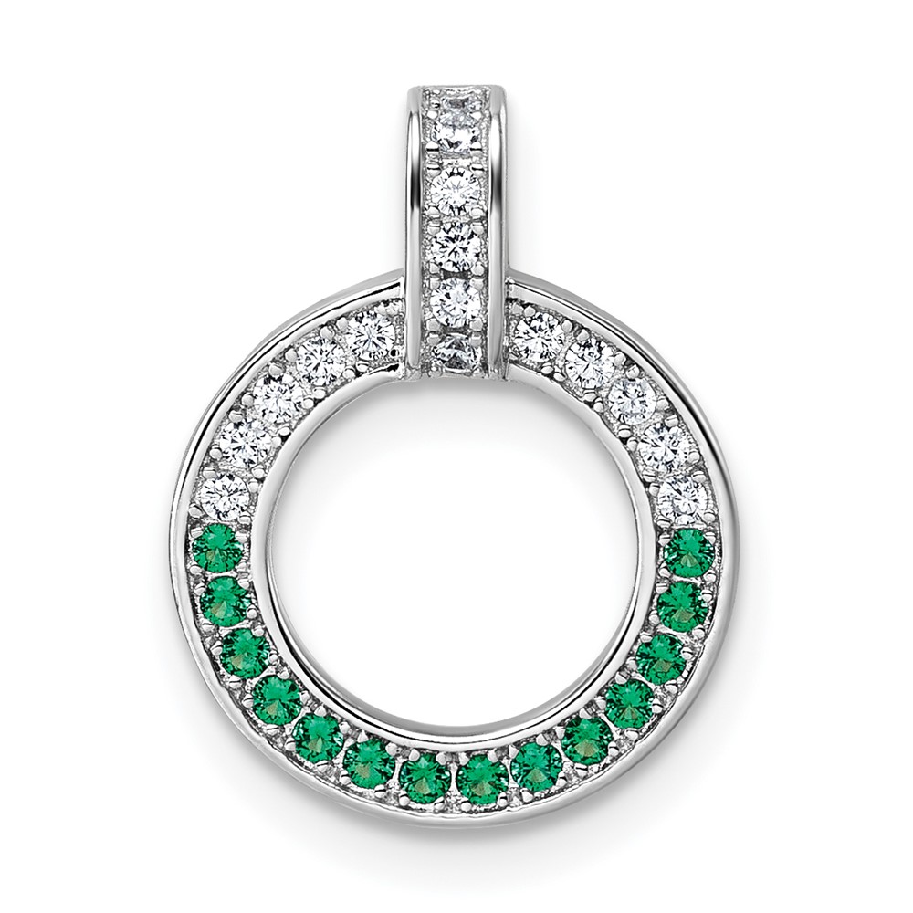 QG7004P.jpg Sterling Silver Rhodium-plated White and Green CZ Open Circle Pendant - Image 1