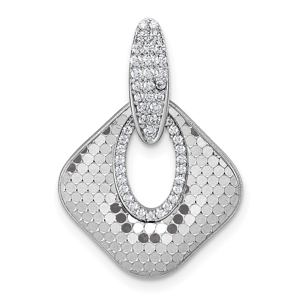 QG7144P.jpg Sterling Silver Rhodium-plated CZ Polished Textured Doorknocker Pendant - Image 1