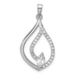 Sterling Silver Rhodium-plated Marquise CZ Polished Teardrop Pendant