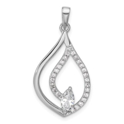 Sterling Silver Rhodium-plated Marquise CZ Polished Teardrop Pendant