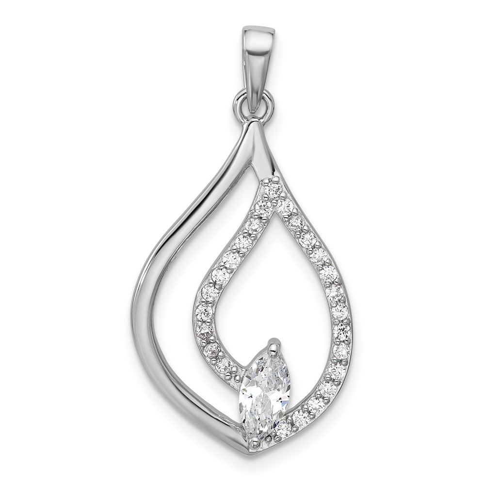 QG7145P.jpg Sterling Silver Rhodium-plated Marquise CZ Polished Teardrop Pendant - Image 1