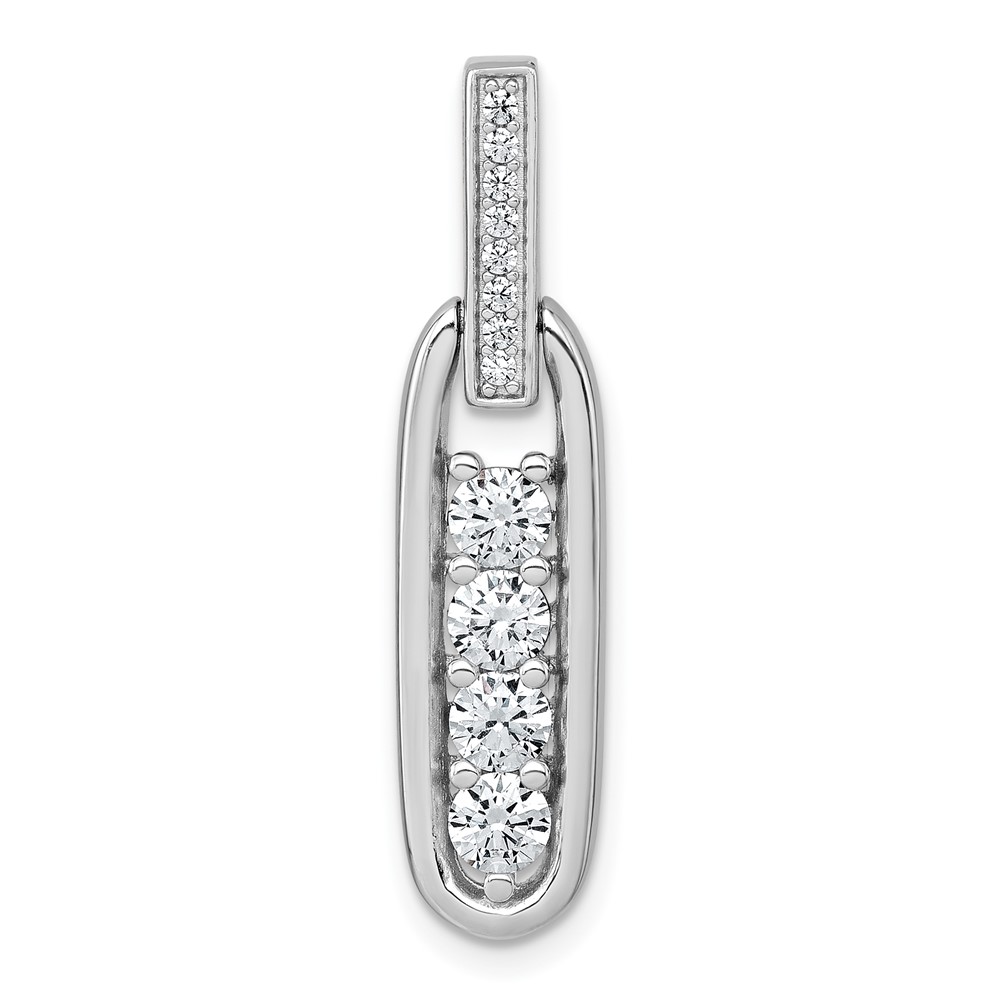 QG7151P.jpg Sterling Silver Rhodium-plated Polished CZ Elongated Oval Pendant - Image 1