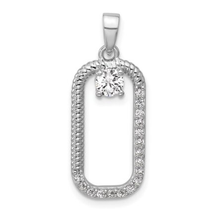 Sterling Silver Rhodium-plated CZ Textured Rectangle Pendant