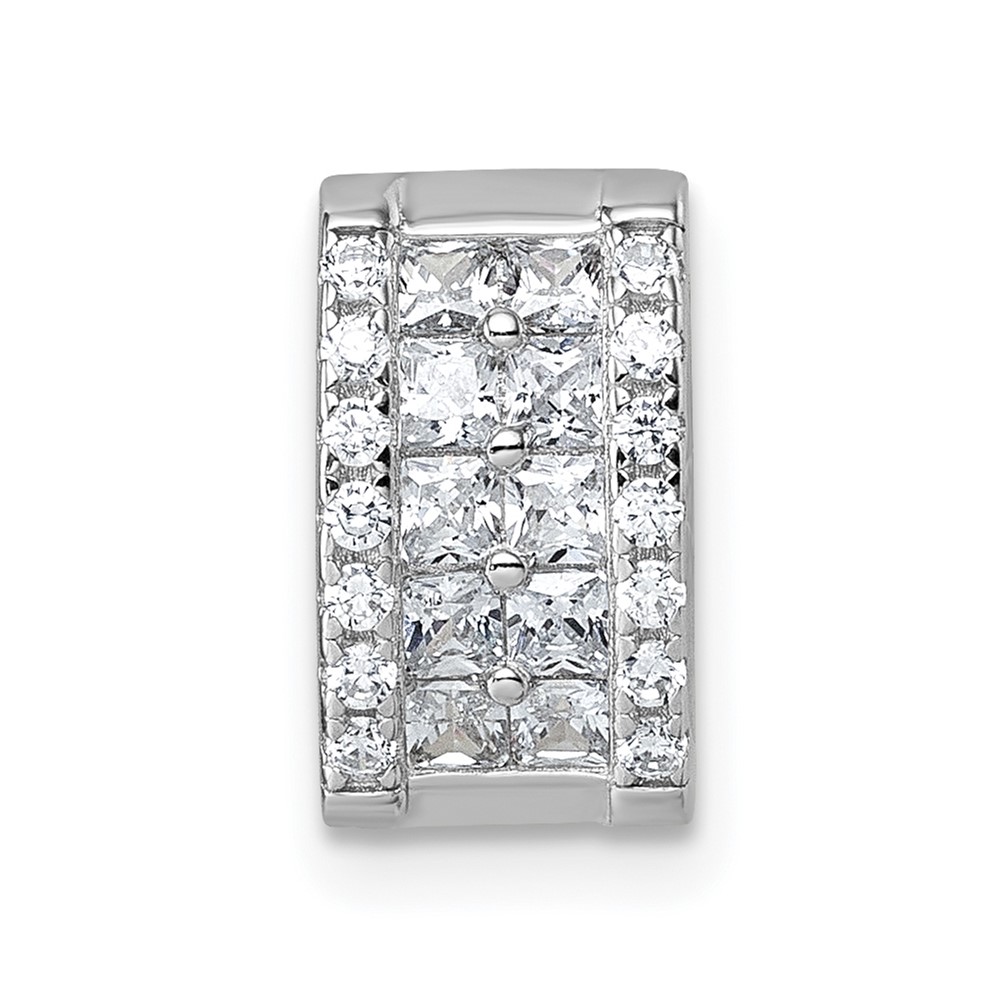 QG7172P.jpg Sterling Silver Rhodium-plated Pave CZ Rectangle Chain Slide Pendant - Image 1