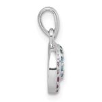 Sterling Silver Rhodium-plated Polished Rainbow CZ Double Circle Pendant - Image 2