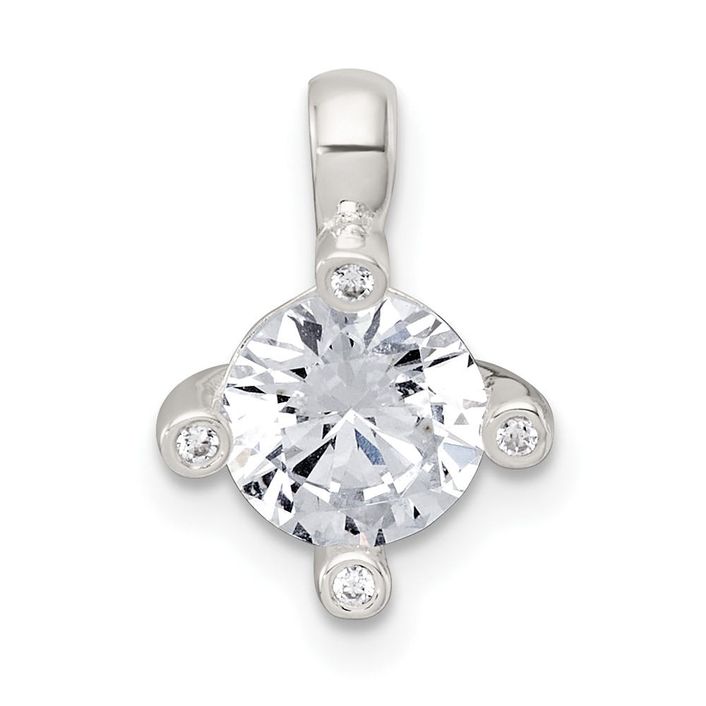 QG7175P.jpg Sterling Silver Polished CZ with 4 CZ Prongs Chain Slide Pendant - Image 1
