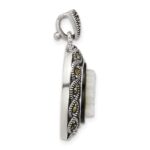 Sterling Silver Antiqued Marcasite with Black Agate and Mother of Pearl Cameo Pendant - Image 2