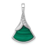 Sterling Silver Rhodium-plated Polished White CZ And Malachite Fan Pendant