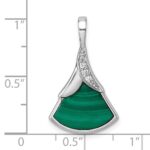 Sterling Silver Rhodium-plated Polished White CZ And Malachite Fan Pendant - Image 4