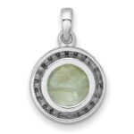 Sterling Silver Rhodium-plated Polished CZ Halo and Faceted Prehnite Circle Pendant - Image 3