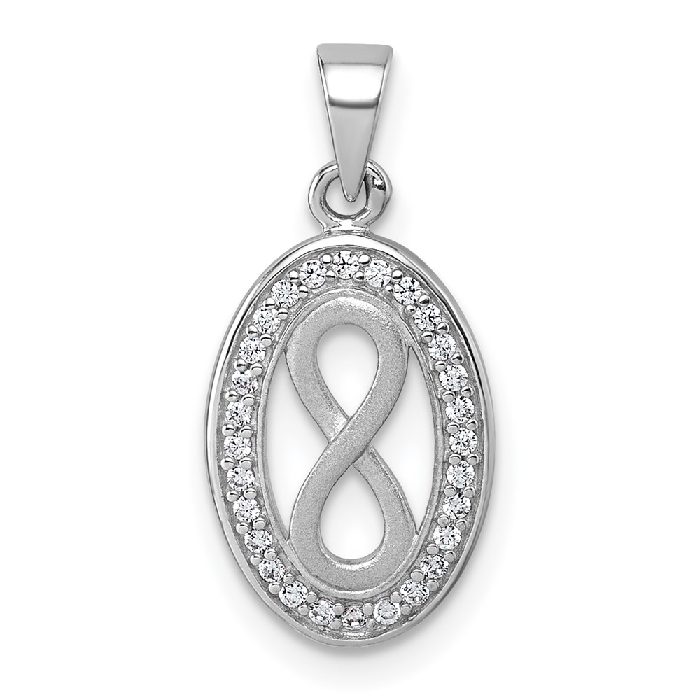 QG7196P.jpg Sterling Silver Rhodium-plated Polished and Satin CZ Infinity Oval Pendant - Image 1