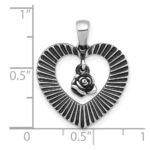 Sterling Silver Antiqued Polished Open Heart With Dangling Flower Pendant - Image 4