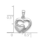 Sterling Silver Rhodium-plated Polished Heart Inside Heart Pendant - Image 4