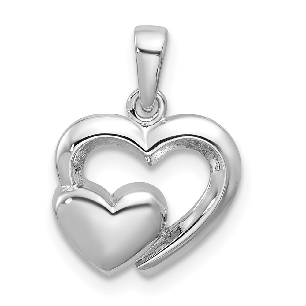 QG7200P.jpg Sterling Silver Rhodium-plated Polished Heart Inside Heart Pendant - Image 1