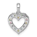 Sterling Silver Rhodium-plated Polished Pastel Blue, Pink, Green and Purple CZ Heart Pendant - Image 3