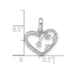 Sterling Silver Rhodium-plated CZ Polished Open Heart with Stars Pendant - Image 4
