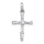 Sterling Silver Rhodium-plated Polished White Baguette CZ Cross Pendant