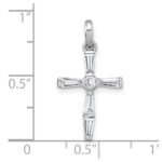 Sterling Silver Rhodium-plated Polished White Baguette CZ Cross Pendant - Image 4