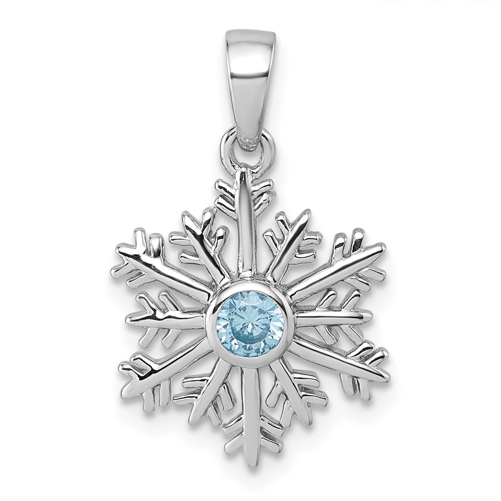 QG7210P.jpg Sterling Silver Rhodium-plated Polished Blue CZ Snowflake Pendant - Image 1