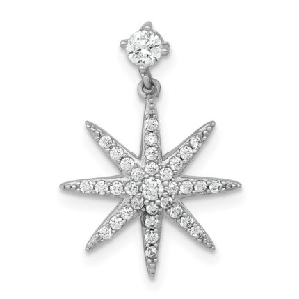Sterling Silver Rhodium-plated Polished CZ Star Chain Slide Pendant