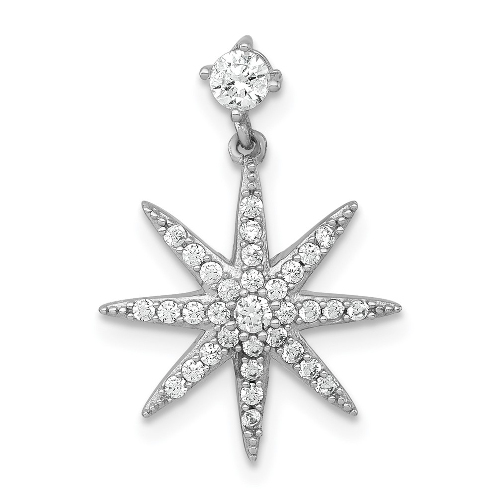 QG7212P.jpg Sterling Silver Rhodium-plated Polished CZ Star Chain Slide Pendant - Image 1