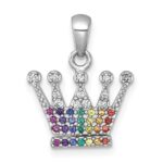 Sterling Silver Rhodium-plated Polished Rainbow Nano Crystals Crown Pendant