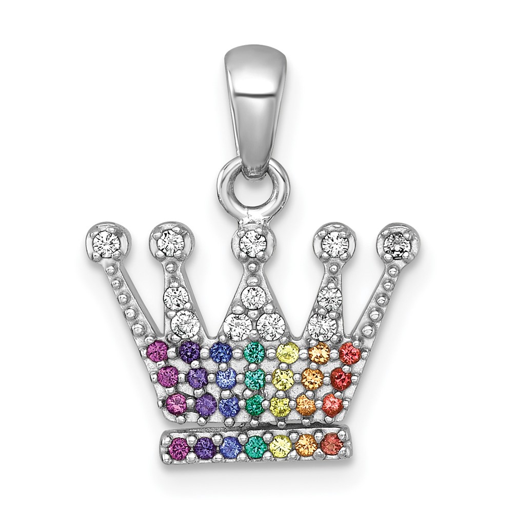 QG7217P.jpg Sterling Silver Rhodium-plated Polished Rainbow Nano Crystals Crown Pendant - Image 1