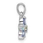 Sterling Silver Rhodium-plated Polished Purple, Pink, Blue and Green CZ Flower Pendant - Image 2