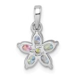 Sterling Silver Rhodium-plated Polished Purple, Pink, Blue and Green CZ Flower Pendant - Image 3