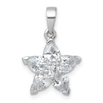 Sterling Silver Rhodium-plated Polished Round and Pear CZ Flower Pendant