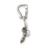 Sterling Silver Antiqued Marcasite and Freshwater Cultured Pearl Fancy Flower Pendant - Image 2
