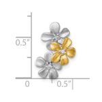 Sterling Silver Rhodium-plated and Gold-plated with CZ Three Flowers Chain Slide Pendant - Image 4