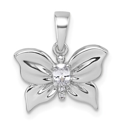 Sterling Silver Rhodium-plated Polished White CZ Butterfly Pendant