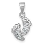Sterling Silver Rhodium-plated Polished CZ Footprints Pendant