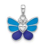 Sterling Silver Rhodium-plated Polished & Enameled Butterfly Children's Earring Ring & Pendant Set - Image 6