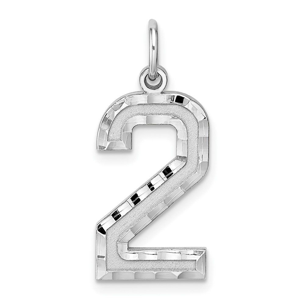 QLN02.jpg Sterling Silver Rhodium-plated Large Diamond-cut #2 Charm - Image 1