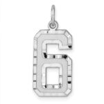 Sterling Silver Rhodium-plated Large Diamond-cut #6 Charm