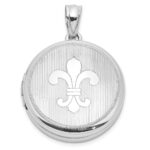 Sterling Silver Rhodium-plated Fleur de Lis 20mm Round Locket