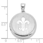 Sterling Silver Rhodium-plated Fleur de Lis 20mm Round Locket - Image 3