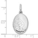 Sterling Silver Rhodium-plated Scroll 18mm Oval Swing Locket - Image 3