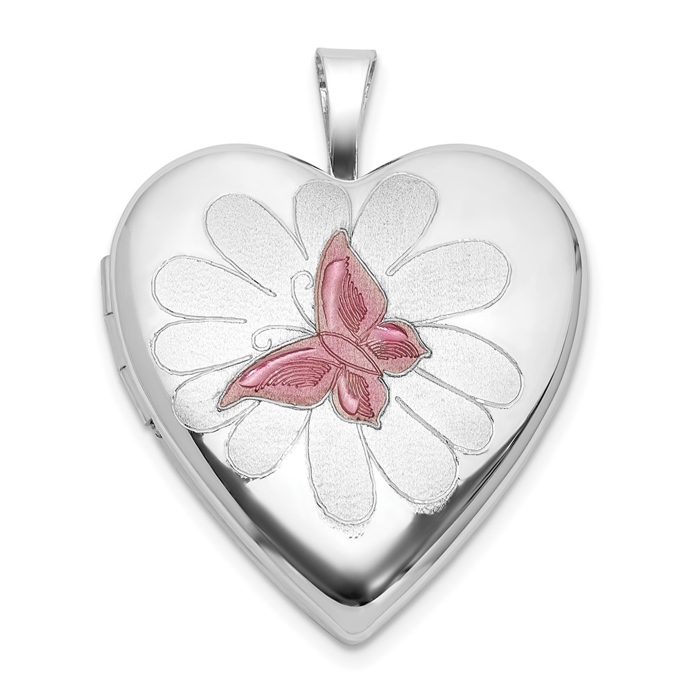 QLS1125.jpg Sterling Silver RH-plate Polished/Satin Epoxy 20mm Butterfly Heart Locket - Image 1