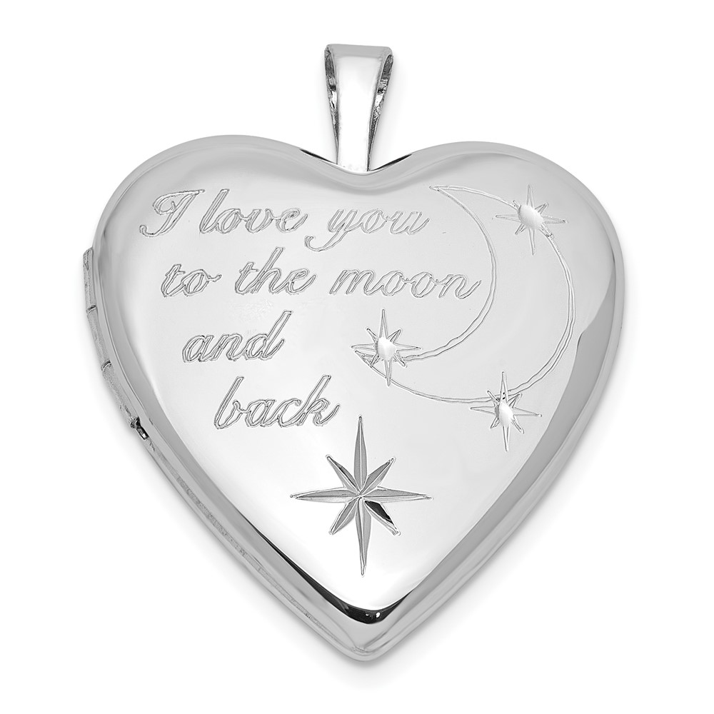QLS1135.jpg Sterling Silver RH-pl I LOVE YOU TO THE MOON AND.. 20mm Heart Locket - Image 1